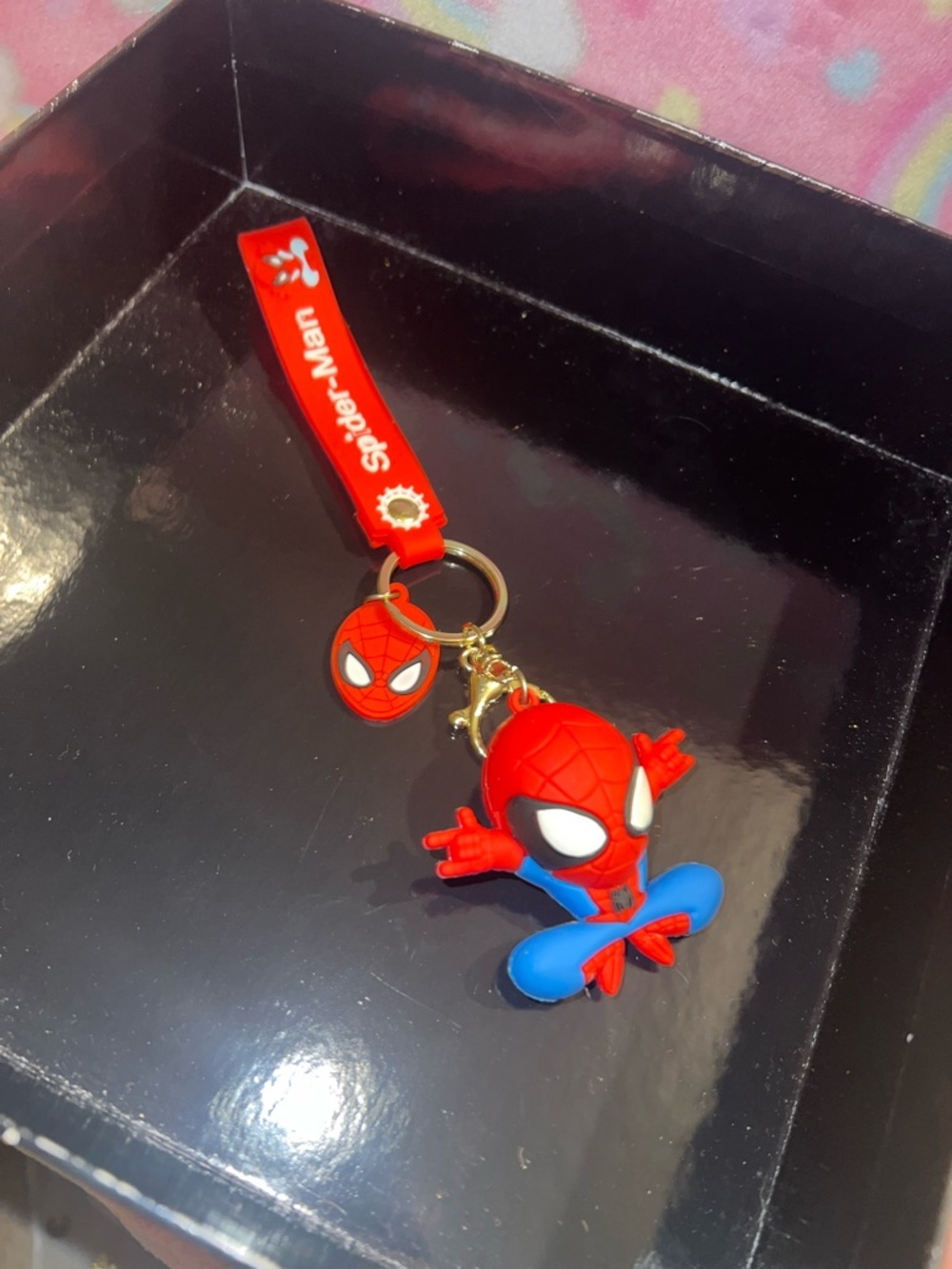 Spiderman Red & Blue Rubber Keychain Charm with Strap